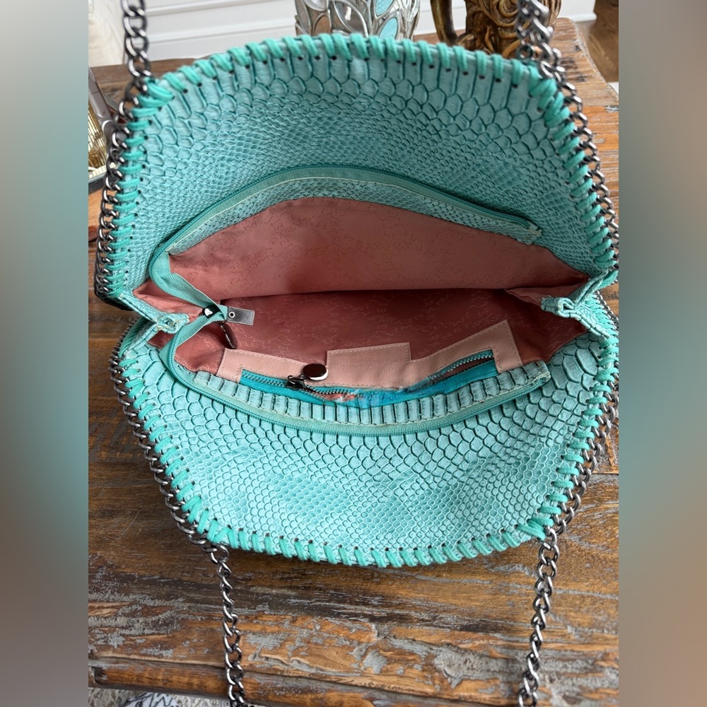 Python-Textured Leather Chain Shoulder Bag , High… - image 4